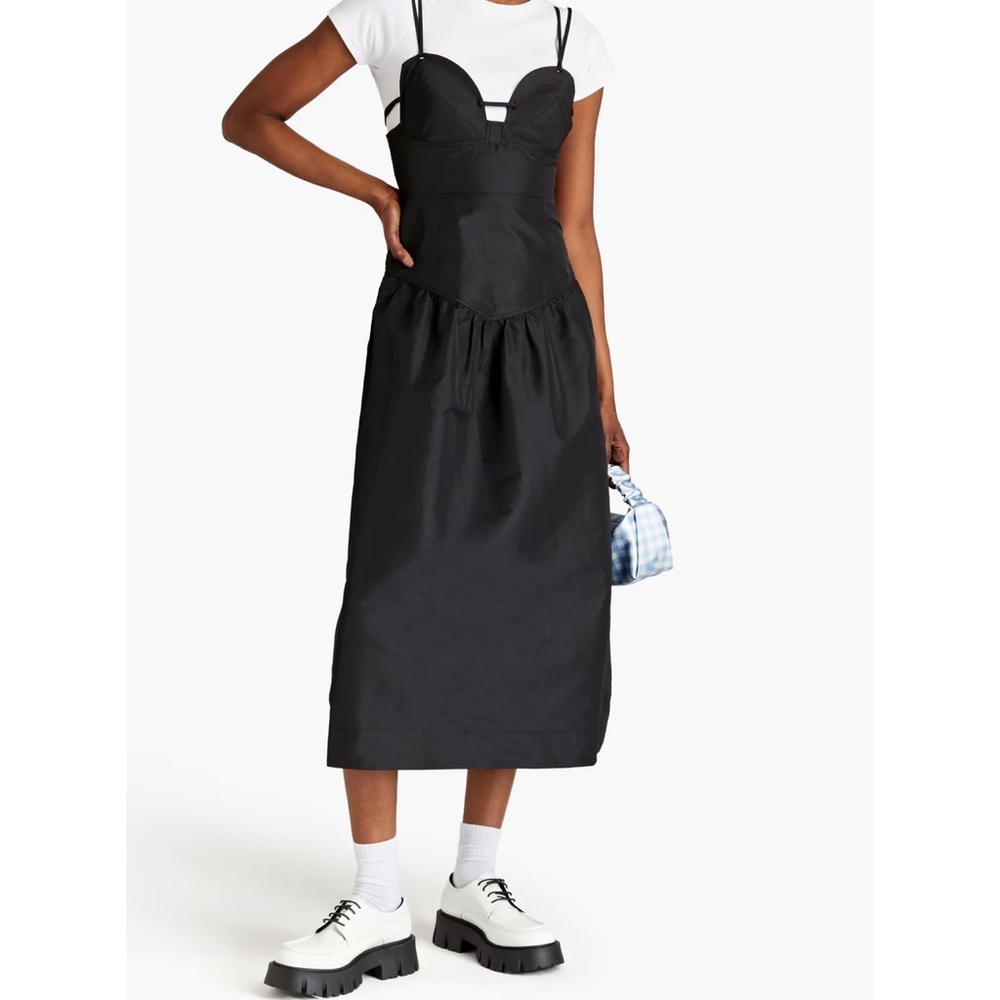 GANNI Gathered taffeta midi dress